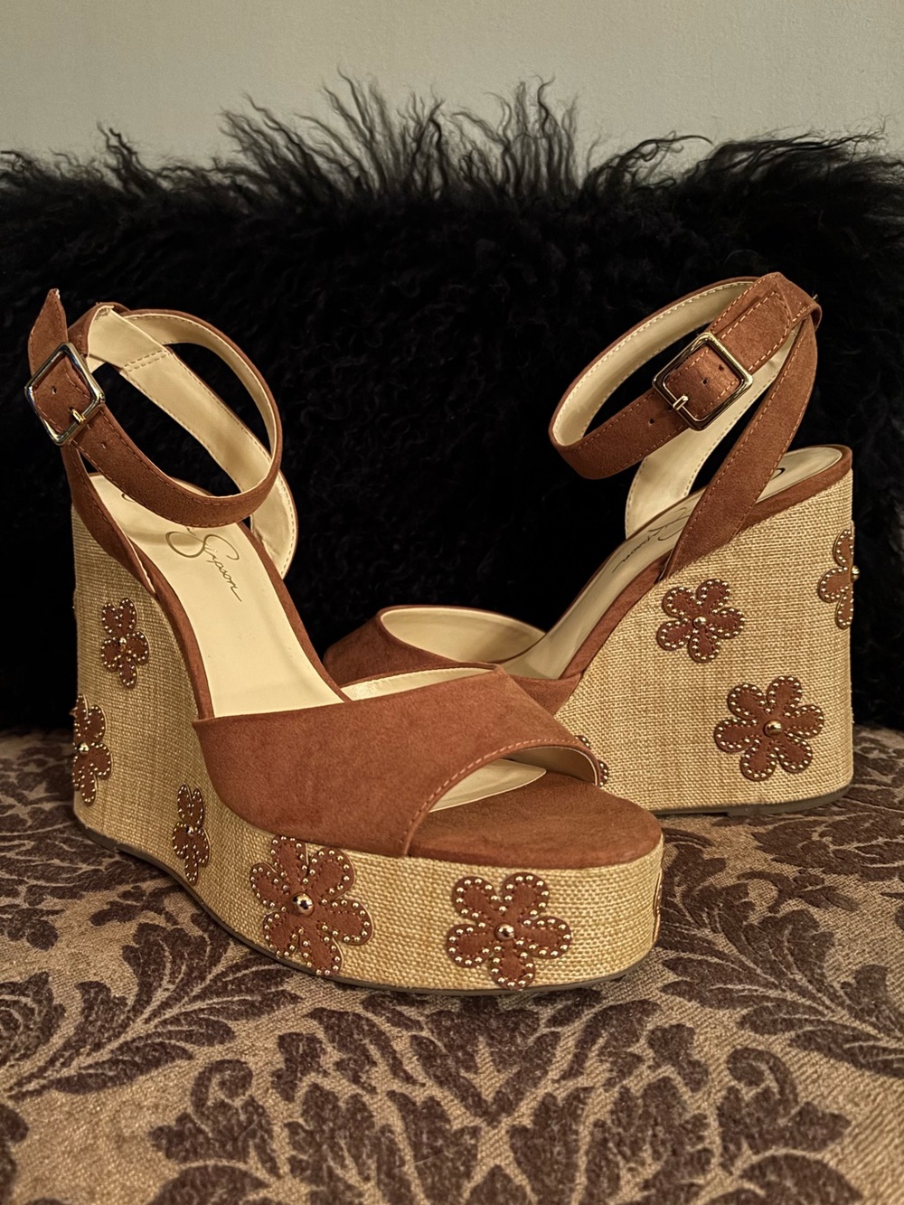 Jessica Simpson Brown Faux Suede Platform Wedge Sandals